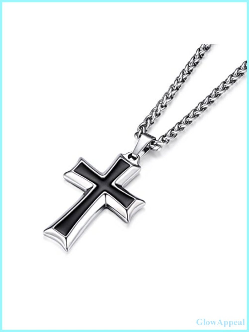Men's Stainless Steel Cross Pendant Necklace 24 Inch Wheat Chain